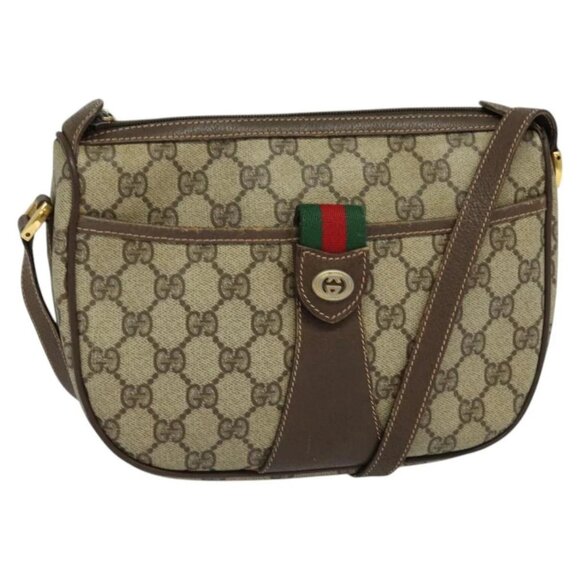 GUCCI GG Supreme Web Sherry Line Bag PVC Beige Gold